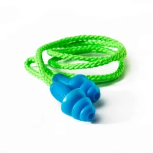 DR118C-Blue Mushroom Re-Usable Earplug with green cord